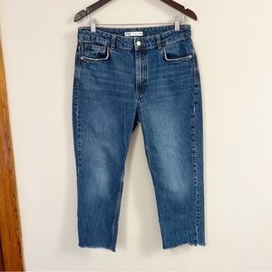 Zara  Raw Hem Straight Leg Jeans Size 10 Cotton Medium Blue Wash